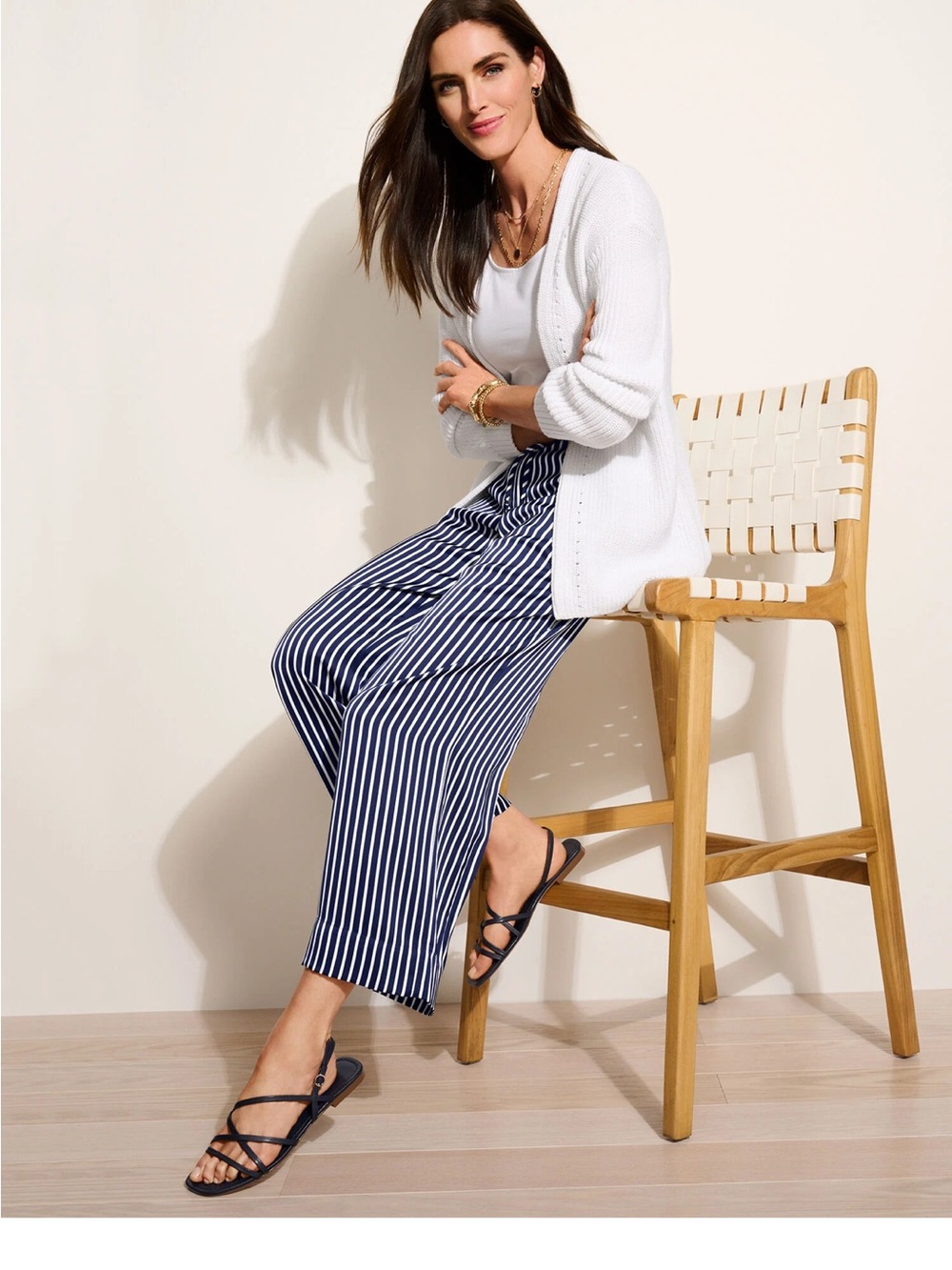 Talbots Navy and White Vertical Stripe High-Rise Pants - Picture 4 of 4